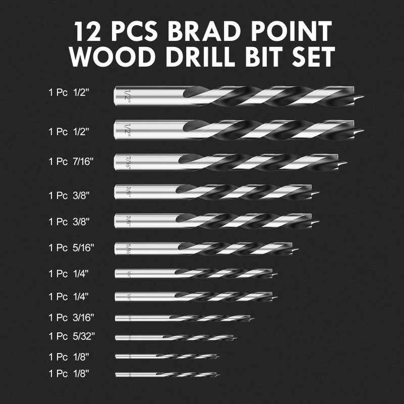 MACXCOIP Brad Point Wood Drill Bit Set, 12Pcs Drill Bit Set with Double Flutes Design for Carpenter Woodworking and All Types of Wood (1/8"" - 1/2"") - Image 5